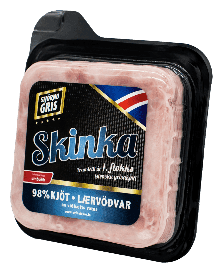 Skinka í bakka með glærri yfirfilmu